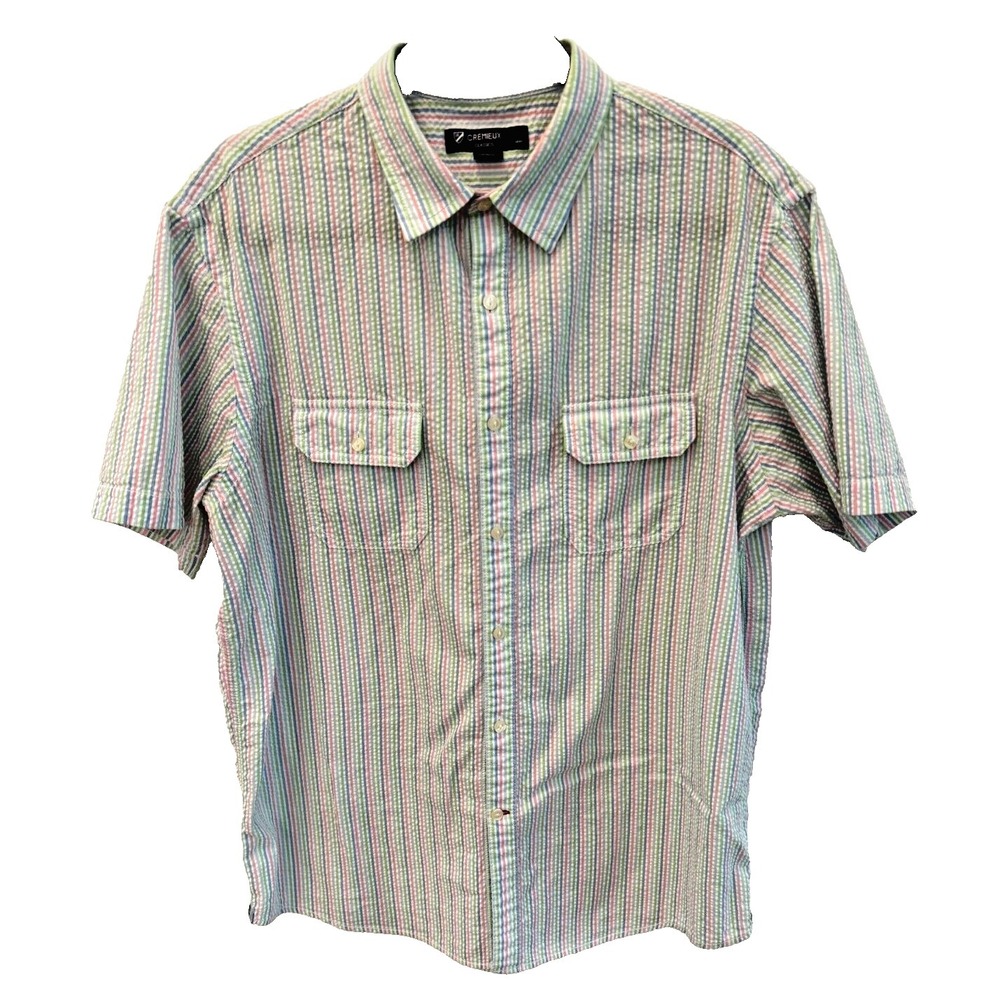 Daniel Cremieux‎ Cremieux Classic Pastel Seersucker Stripe Short Sleeve Shirt LG